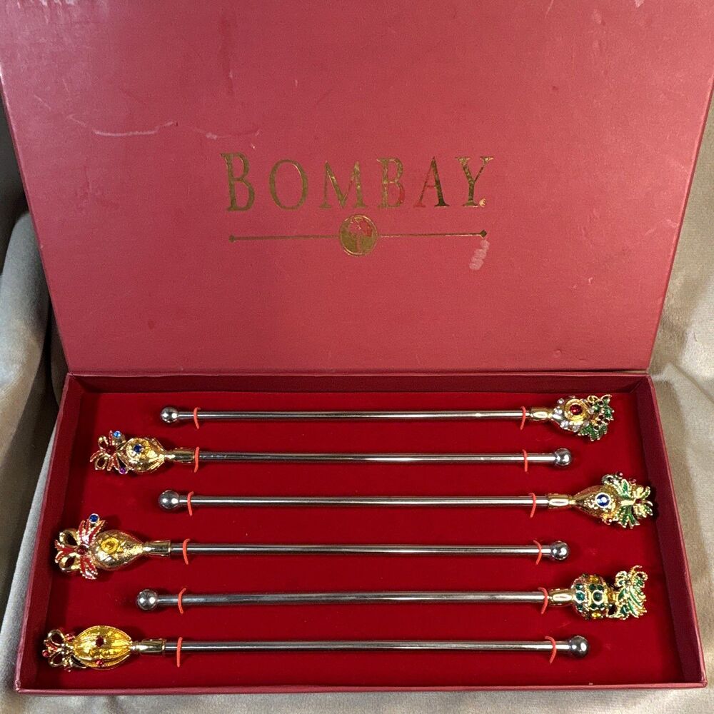 Bombay 6-Piece Metal Cocktail Stirrers Set w/ Gift Box Holiday